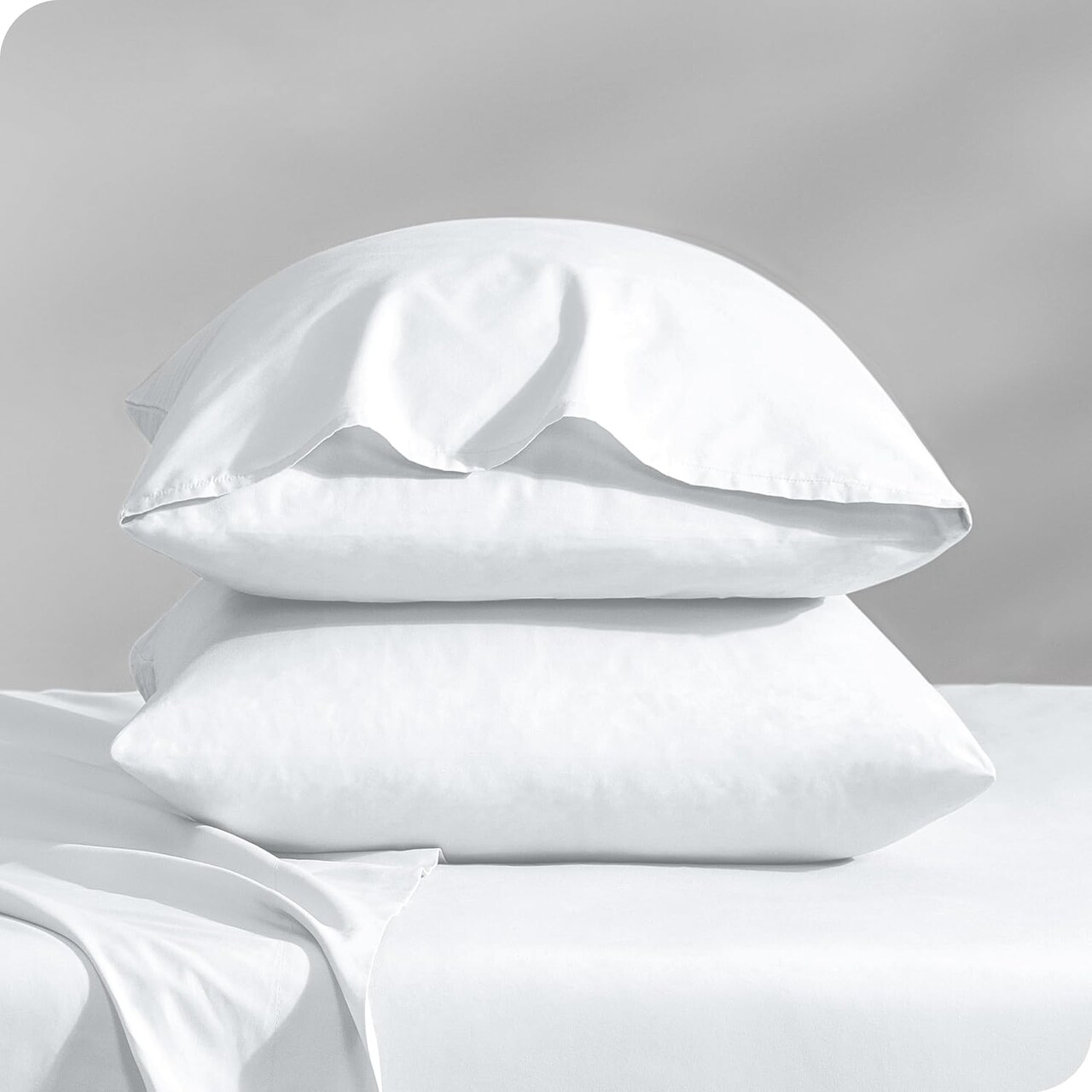100% Organic Cotton Pillowcase Set – Standard/Queen Size, Crisp Percale Weave, White, Lightweight & Breathable, 2-Pack